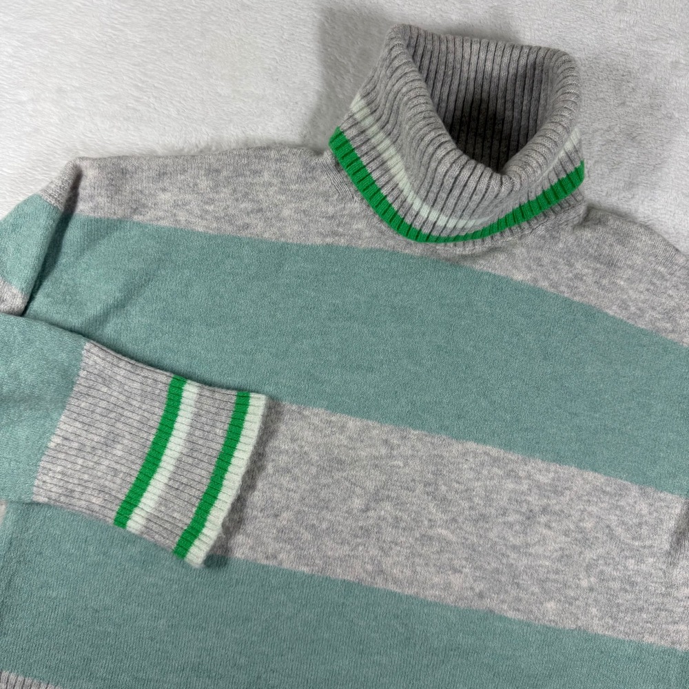 J.Crew Merino Wool Alpaca Blend Striped Turtleneck Sweater Gray Green XS